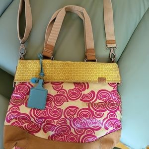 FOSSIL VINTAGE UNIQUE KEY-PER PURSE 2 BAGS IN ONE LEATHER ACCENT ONE OF A KIND.